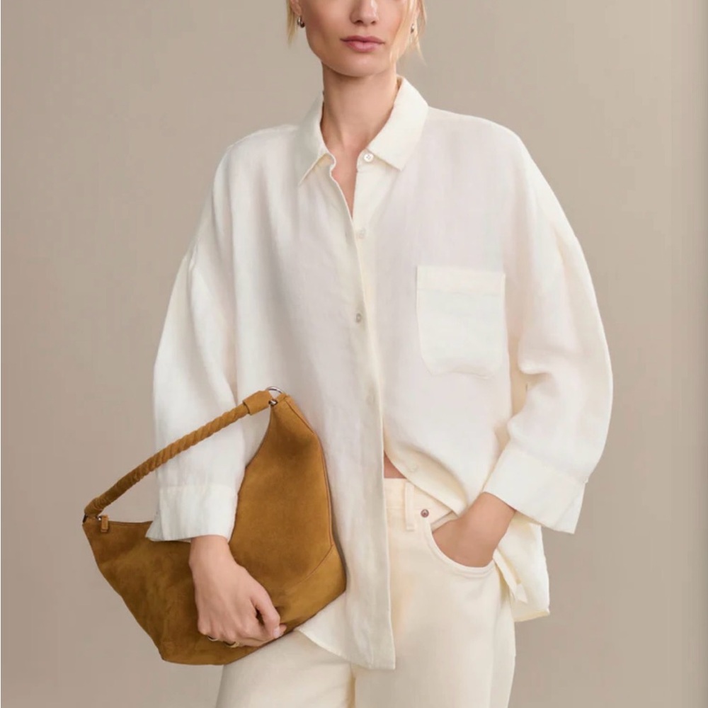 Jenni Kayne Linen Logan Shirt in Ivory, Size XS